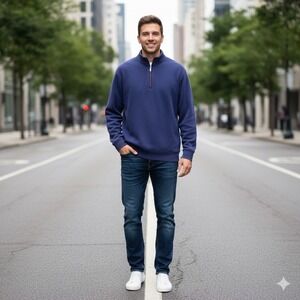 Orvis 1/4 Zip Pullover Sweater Mens Medium Blue Long Sleeve Casual Preppy